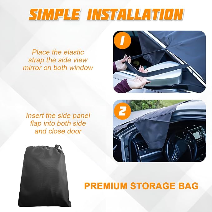 Zpana Car Windshield Snow Cover, 2 Layers Waterproof Windproof Oxford Fabric Windscreen Protection for Frost Ice Sunlight, All Weather Automotive Sun Shade Windshield Cover, Universal Fit