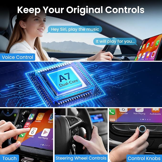 Wireless CarPlay Adapter for iPhone＆Android - 3 in 1 Dual Band WiFi 2.4G/5G & Bluetooth 5.3 Airplay Mirror Link CarPlay Dongle with USB-A/Type-C Port, Plug & Play, OTA Update