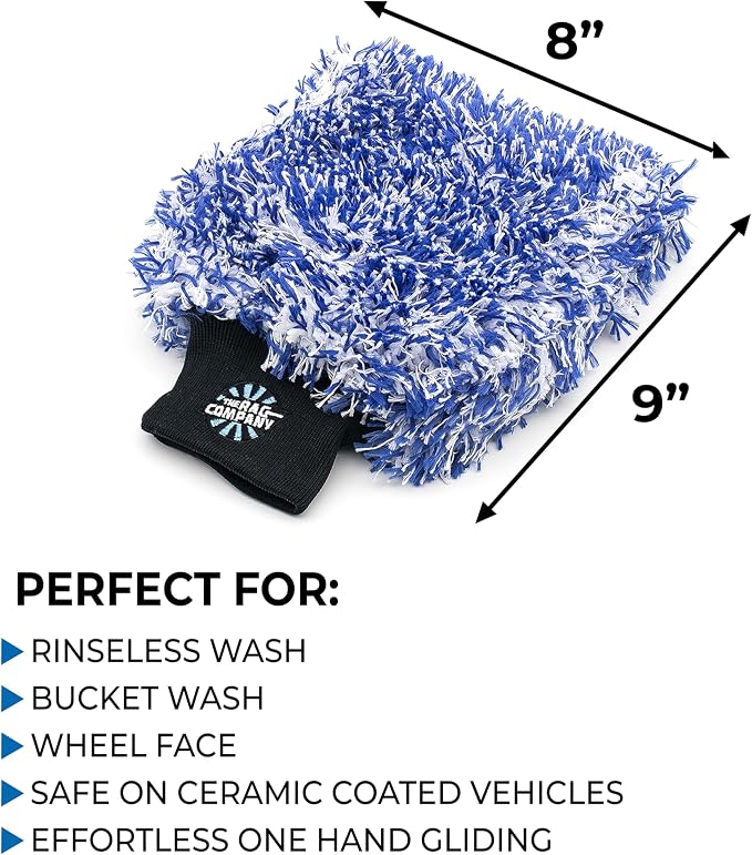 The Cyclone Ultra Wash Mitts - 70/30 Gauntlet' Blend Korean Microfiber, Foam Padding, Scratch-Free, Lint-Free, Great for Rinseless Washing, 8in x 9in, Blue + Black (2-Pack)