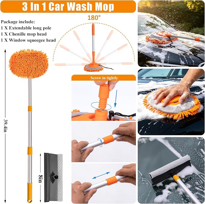 Car Wash Detailing Kit Cleaning Set with Foam Gun Sprayer, Long-Handle Brush, Large Wash Mitt, Towels, Complete Interior & Exterior Car Washing Supply Set (Orange)