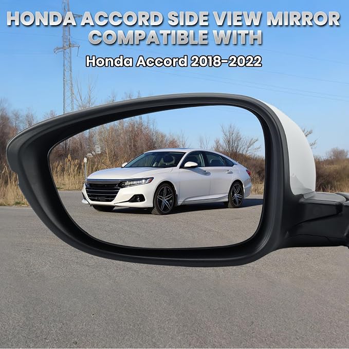 Left Driver Side Mirror Compatible with 2018-2022 Honda Accord Power Glass | Heated | with Blind Spot | with Turn Signal | Manual Folding Repalces HO1320330 (8Pins-Pearl White)