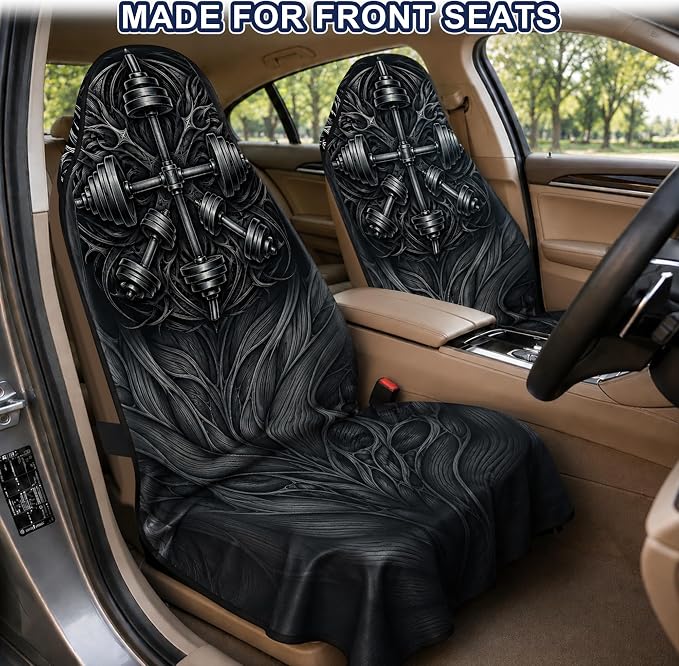 Car Seat Towel Cover 2 Pack for Front Seats, Sweat Absorbent Car Seat Protector with Non-Slip Backing, Waterproof Towel Car Seat Covers for Runners, Gym, Swimming, Beach, Pets, Iron Dumbbell