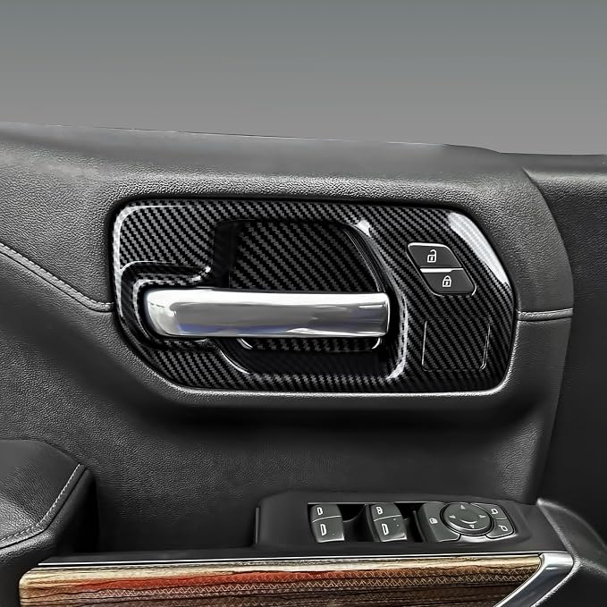 Car ABS Carbon Fiber Inner Door Handle Cover Interior Trim Decal for 2019-2025 Chevy Silverado | for 2019-2021 GMC Sierra 1500 2500 3500 HD Accessories （4 Door