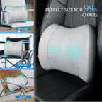 Lumbar Support Pillow for Car, Car Seat Back Support for Driving | Memory Foam Car Lumbar Support for Driving Seat, Car Back Cushion, Adjustable Straps, Lower Back Pillow, PU Leather, Gray