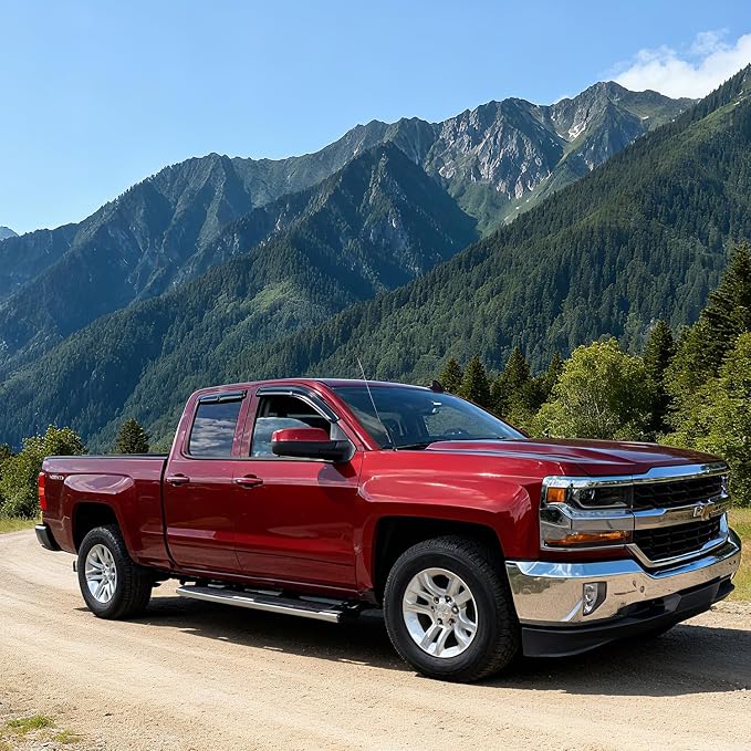 Tape On Side Window Deflectors Vent Window Visor for 2015-2018 Chevy Silverado & GMC Sierra 1500 2500HD 3500HD Double/Extended Cab Rain Guards Sun Shade 4PC-Set Truck Accessories