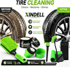 XINDELL Wheel & Tire Cleaning Kit, Deep-Reach Wheel Brush Set for Rims, Spokes, Lug Nuts and Tire Sidewalls, Scratch-Safe Car Detailing Tools with Covered Tire Shine Applicator | Not Just a Brush — A Complete Tire & Wheel Care System