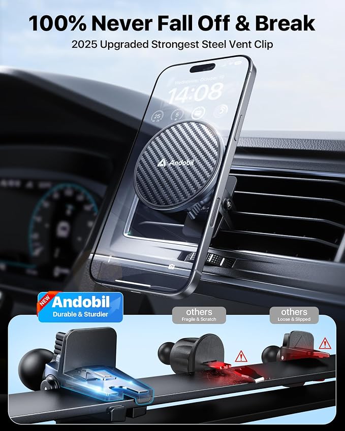 【Military-Grade】 3 in1 Magnetic Phone Holder for Car Dashboard Windshield Vent 【Upgrade Suction & Strongest Magnet】Retractable for MagSafe Car Mount Mats for iPhone 17 16 15 14 Pro Max Sumsung