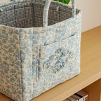 Floral Fabric Storage Basket Car Interior Storage Basket Underwear Sundries Laundry Baskets Supplies Home Organizer Bag (Blue floral A)
