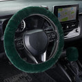 Furry Car Steering Wheel Cover with Gear Shift Cover, Soft and Warm, Cute Fluffy Auto Decor for Women Men, Standard Size, 2 PCS Set, Dark Green