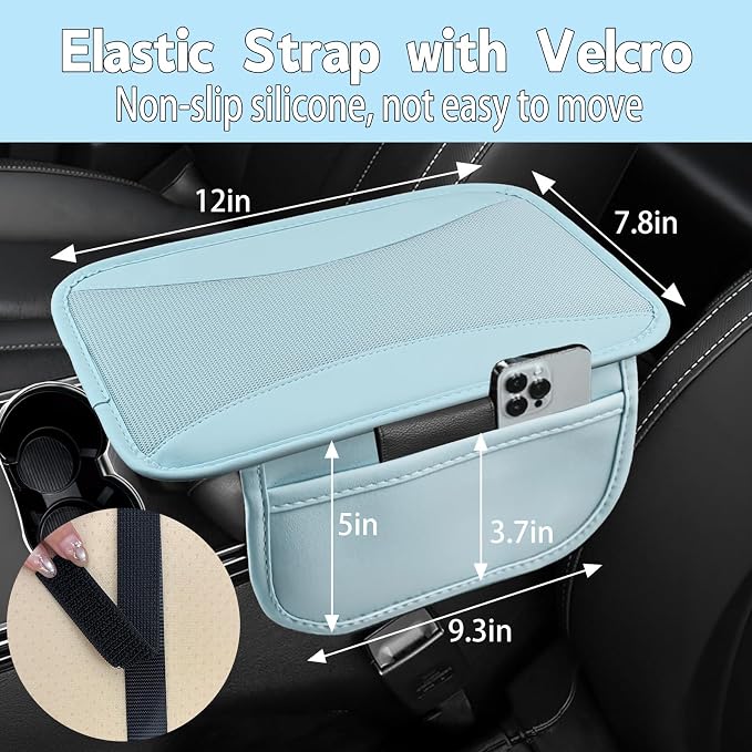 6 PCS Nappa Microfiber Leather Blue Steering Wheel Cover Set, Breathable Fabric Steering Wheel Cover 14.5-15inch Universal, Car Center Console Cover, Seat Belt Cushion, Cup Holder Coaster