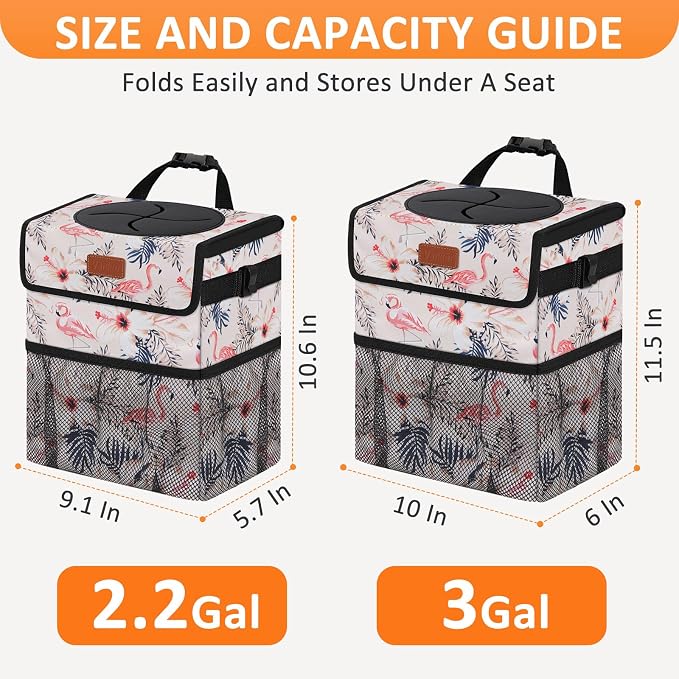 Cute Car Trash Can, Car Accessories for Women Interior Can Trash Bag Hanging Automotive Garbage Cans Pink Flamingo