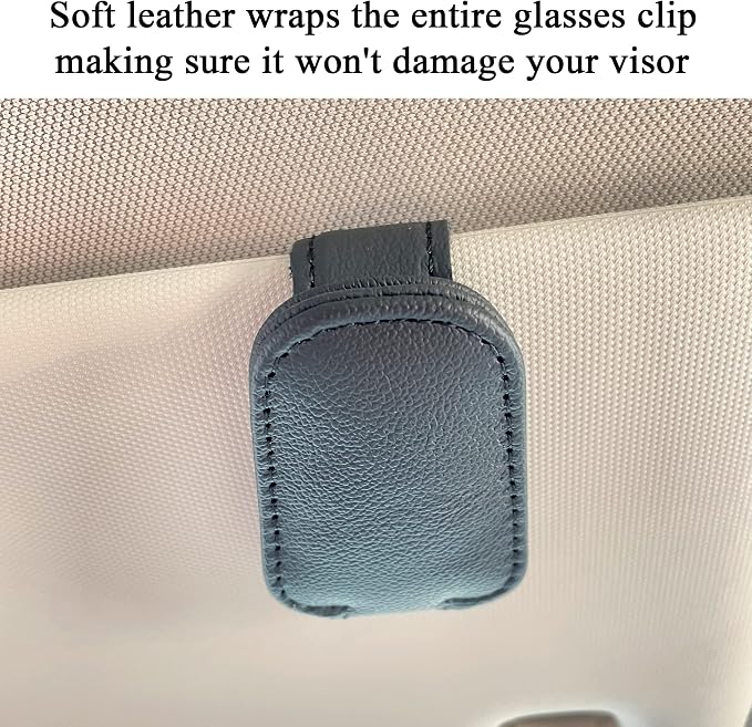 KIWEN 2 Packs Sunglasses Holders for Car Visor, Magnetic Leather Glasses Eyeglass Clip for Car, Ticket Card Clip Sunglasses Mount, Car Visor Accessories Gadgets (2, Black)