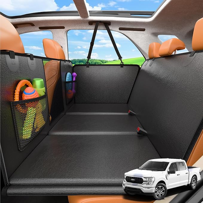 2026 Upgraded Back Seat Extender for Dogs - Large Hard Bottom Dog Car Seat Cover Holds 550lbs, Waterproof Dog Hammock Pet Bed with High-Density Foam Non-Slip Backseat Protector