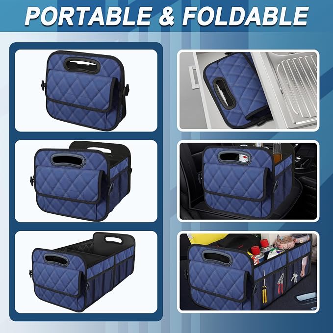 Car Trunk Organizer for SUV, Car Organizers and Storage with Reinforced Handles, Car Accessories for Women/Men 70L Waterproof Polyester Trunk Organizer(Large, Navy Blue)