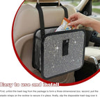 Bling Car Trash Can with Rhinestone, Sparkling Foldable Auto Garbage Container Hanging Back Seat Organizer, Crystal Dustbin Leakproof Garbage Can for Vehicle Home Office (Colorful)