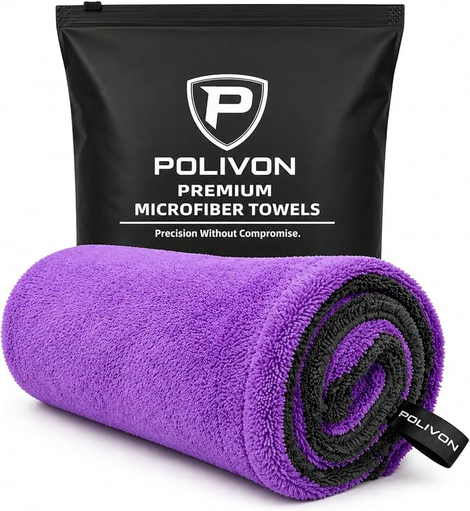 Car Drying Towel 24”x36”, 1400 GSM Twisted Loop Microfiber, Ultra Absorbent, Streak-Free, Lint-Free, Scratch-Free for Car, Truck & SUV, Quick Drying in Fewer Passes (Purple)