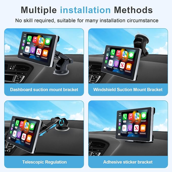 9 Inch Carplay Screen for Car, Portable Car Play Touchscreen Stereo with 4K Front+1080P Rear Dual Camera, Support Voice Control/Android Auto Mirror Link/Backup Camera