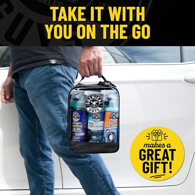 Quick Detailing Kit With Storage Bag, Raging Rhino SmartOne Exterior Spray, Interior Cleaner, Tire Shine, Microfiber Towels, And Applicators Giftable Car Care Set