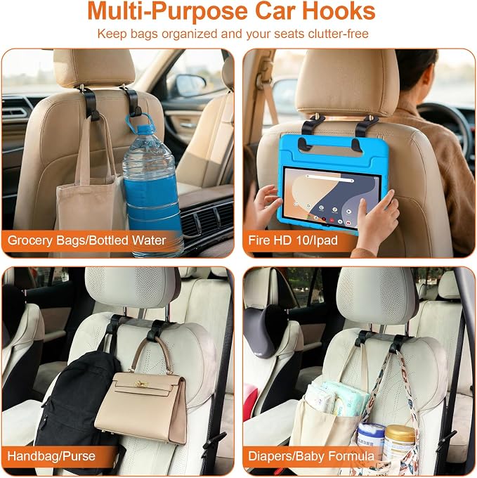 Purse Hook for Car 4 Pack, Deep Anti-Drop Car Seat Hooks for Headrest, Thick ABS Plastic Holds 55 Lbs, Heavy Duty Car Purse Holder & Car Accessories Interior for Handbags, Car Organizer Black