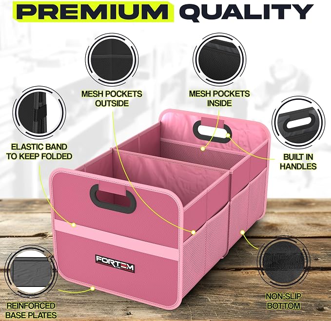 Car Trunk Organizer, Collapsible Two Compartment Organizer, Foldable SUV & Truck Storage for Car Accessories for Women Men, Non Slip Bottom, Sturdy Side Walls, Strong Handles, 45L