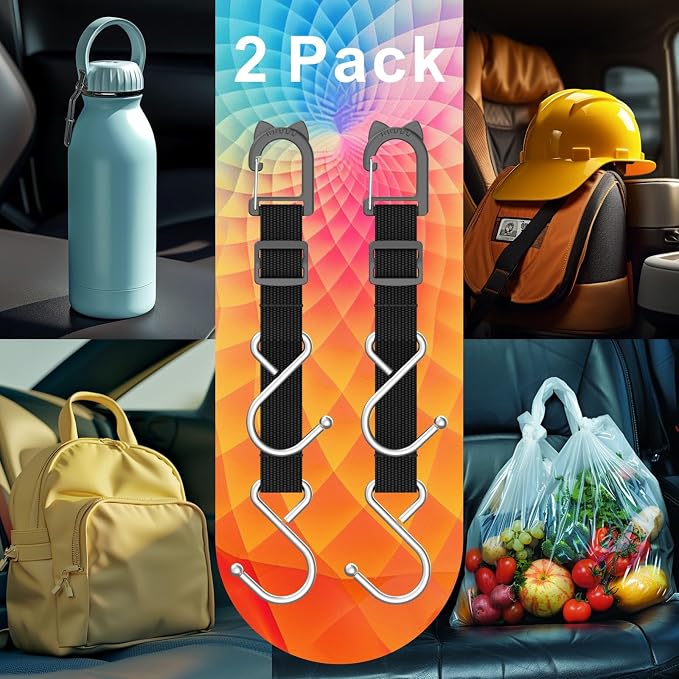 Car Seat Headrest Hooks, 2 Packs | S-Shaped Heavy-Duty Metal Hooks, Headrest Hooks, Safe and Anti Robbery