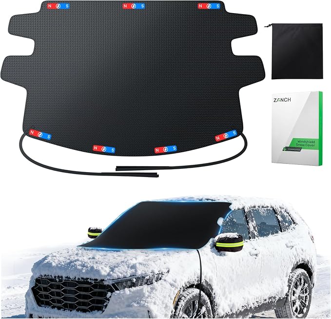 Upgrade Windshield Cover for Ice & Snow [Fast Install & Removal] 600D Oxford Fabric Against Magnetic Fit Snow, Ice, Frost, Winter Accessories - Fit for Sedan,Small to Mid-Size SUVs - (69' x48'')