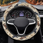 Car Steering Wheel Covers White Sweat Absorption Comfort Grip, Horse Painting Universal 14-15 inch Stretch-on Fabric Keep Warm Steering Wheel Protector for Women