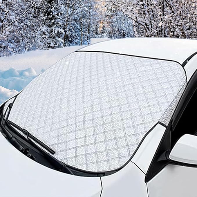 Car Windscreen Cover (57" x 41") Extra Thick 4-Layer Protective Windshield Cover for Car, SUV & Truck, Snow Ice Frost Sun UV Dust Water Resistent, All-Season Windshield Protection