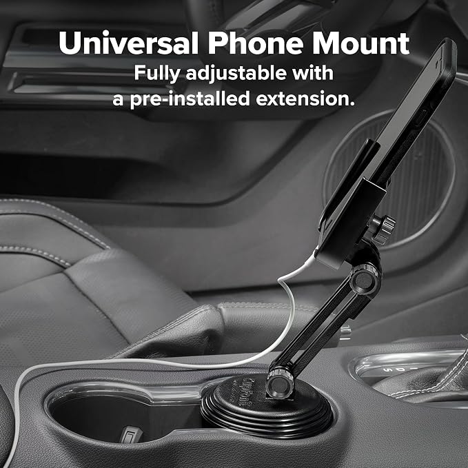 CupFone with Extension – Adjustable, Universal Cup Holder Cell Phone Mount Car & Truck Accessory – Best Design for iPhone & Smartphone Charging – Turquoise Metal Knobs
