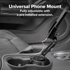 CupFone with Extension – Adjustable, Universal Cup Holder Cell Phone Mount Car & Truck Accessory – Best Design for iPhone & Smartphone Charging – Turquoise Metal Knobs