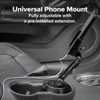 CupFone with Extension – Adjustable, Universal Cup Holder Cell Phone Mount Car & Truck Accessory – Best Design for iPhone & Smartphone Charging – Orange Metal Knobs