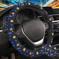 Cartoon Rocket Space Steering Wheel Cover for Women, Anti-Slip Doodle Planet Car Steering Wheel Cover with 2 Pcs Cup Holders Neoprene Breathable Car Accessories Universal 15 Inch Auto Interior Decor