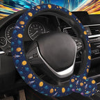 Cartoon Rocket Space Steering Wheel Cover for Women, Anti-Slip Doodle Planet Car Steering Wheel Cover with 2 Pcs Cup Holders Neoprene Breathable Car Accessories Universal 15 Inch Auto Interior Decor