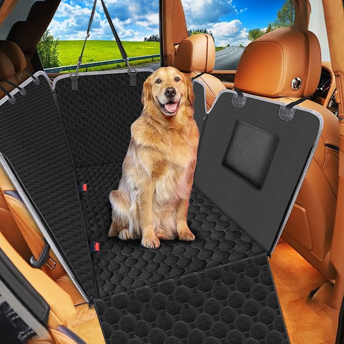 Dog Car Seat Cover, 2026 Upgraded 600D Heavy Duty Waterproof & Scratch-Resistant Dog Hammock for Car, Back Seat Pet Cover for Dogs with Sedan and Truck, X-Large, Black
