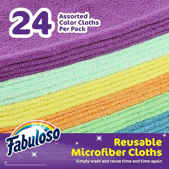 Microfiber Cleaning Cloths for Home & Car, Lint-Free Scratch-Free Rags for Glass, Kitchen & Wood, Reusable Machine Washable, Absorbent for Dusting & Wiping, Rainbow, 13 x 13 in, 24 Ct - 2 Pk