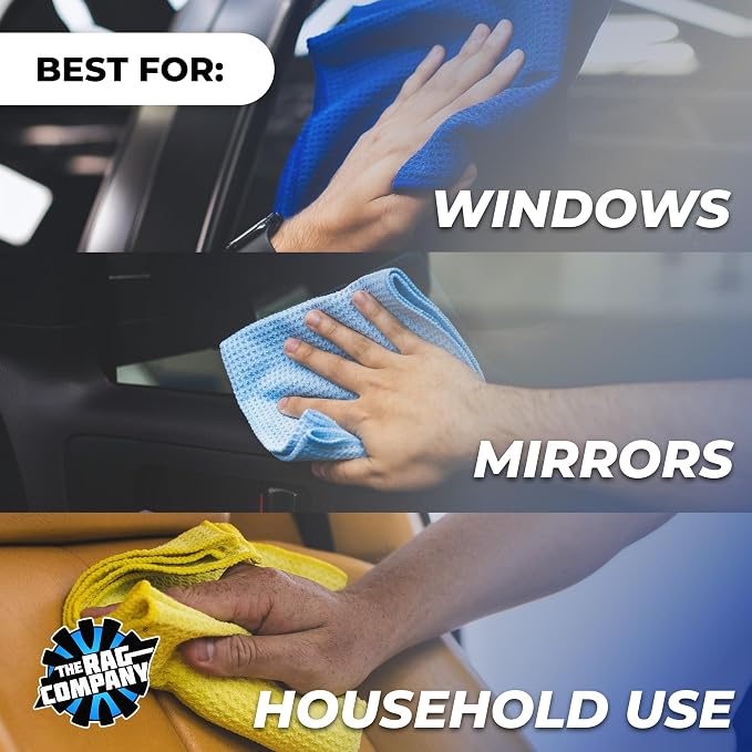 Standard Waffle Weave Microfiber Towels (2-Pack) Detailing, Window, Glass and Drying, Wax & Polish, Lint-Free, Streak-Free, 370gsm, 16in x 24in, Royal Blue