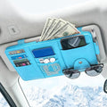 Car Sun Visor Organizer, Truck Visor Organizer, Leather Multi-Pocket Auto Visor Storage Pocket Pouch Holder with Zipper, Auto Accessories Storage Bag for Driving License Card Pen (Sky Blue)