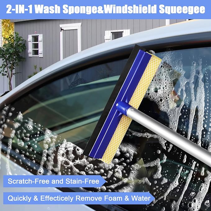 62" Microfiber Car Wash Brush with Long Handle, Car Washing Blue Set Mitt, Sponge, Car Cleaning Supplies Kit, Duster, Car Brush Accessories