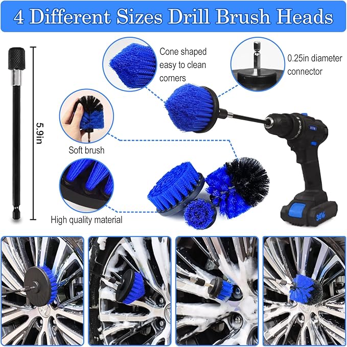 27Pcs Car Detailing Kit, Car Cleaning Kit, Car Detailing Brush Set, Drill Brush Set, Car Detailing Brushes, Car Wash Kit, Car Accessories, Car Cleaning Supplies for Interior, Exterior, Wheels
