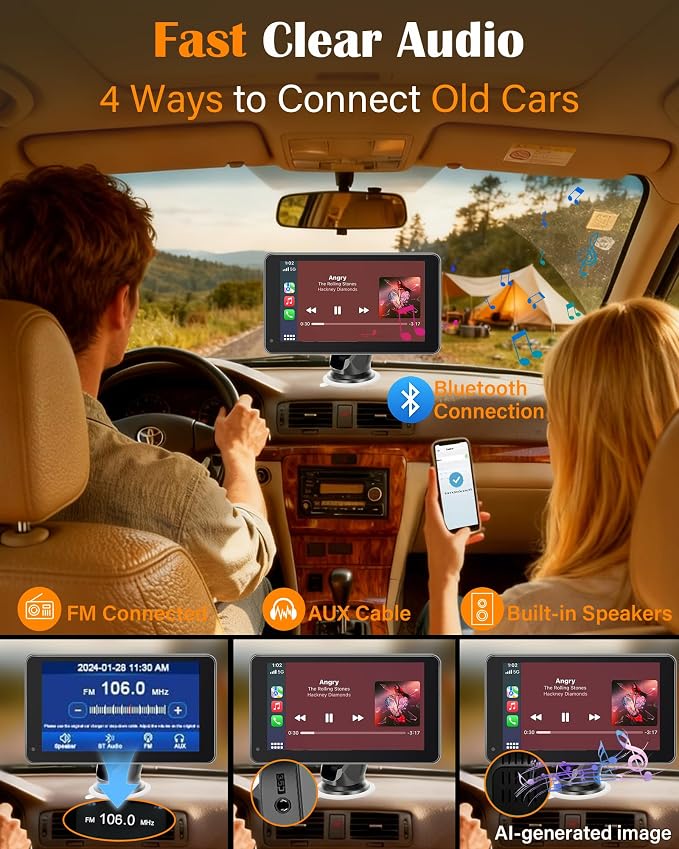 Portable Carplay Screen with Backup Camera - Plug-Play 7-inch HD 1080P Car Touchscreen Supports Both Apple CarPlay & Android Auto - No Dashboard Removal, GPS Navigation, Voice Control, Bluetooth
