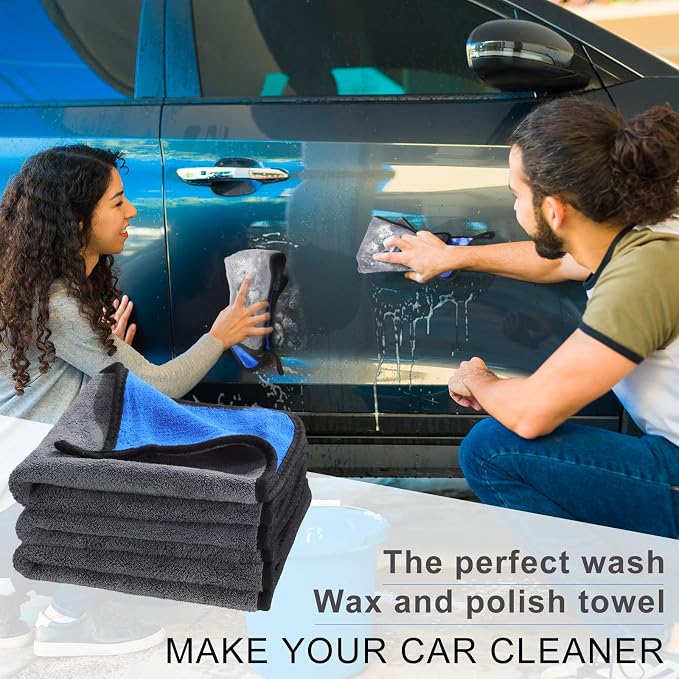20 Pcs Microfiber Car Drying Towels Microfiber Cleaning Cloth 800 GSM Thick Plush Cleaning Dusting Cloth Auto Detailing Absorbent Towels Rags for Car Household Kitchen Window(Grey and Blue)