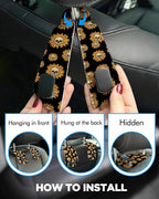 Purse Holder for Car, 2 Pack Heavy Duty Purse Hanger for Car, PU Leather Car Seat Hooks for Purses and Bags, Cute Sunflower Skull Headrest Organizer for Handbags & Backpacks