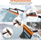 47.2" Extendable Ice Scraper Snow Brush with Squeegee for Windshield Window Car Trucks SUVs, 270° Pivoting Brush Head, Essential Winter Tool Ice Snow Remover with Comfortable Foam Grip