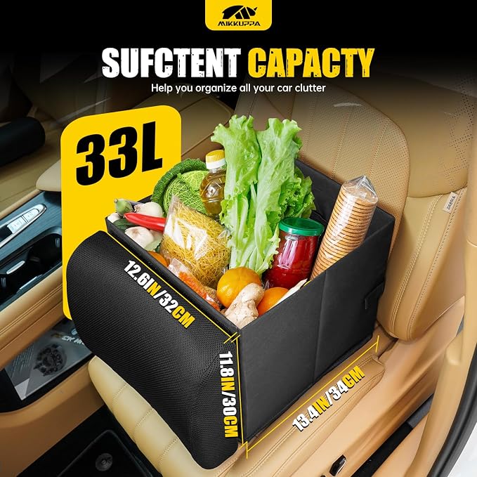 Car Seat Organizer & Lumbar Support - 33L Collapsible Front & Back Seat Organizer with Removable Back Support Pillow, Car Storage for SUV Auto Truck Van