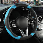 Black Blue Breathable Microfiber Leather Steering Wheel Cover | Breathable Anti Slip Grip Cool Sporty Look Glow for Women Men