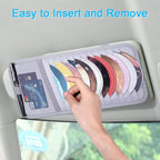 Car CD Case Holder, Vehicle Sun Visor Organizer for Cars with 12 DVD Storage Sleeves, 1 Mesh Pocket, 1 Pen Holder and Elastic Strap, Gray