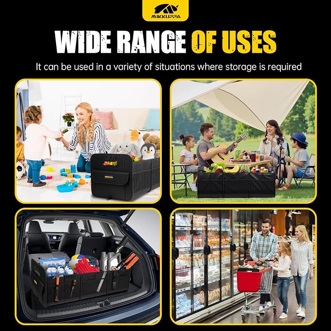 Car Trunk Organizer - 105L Collapsible Large Trunk Organizer with Reinforced Handles for Groceries, Trunk Storage Organizers for SUV Auto Truck Van with Non Slip Bottom (Black)