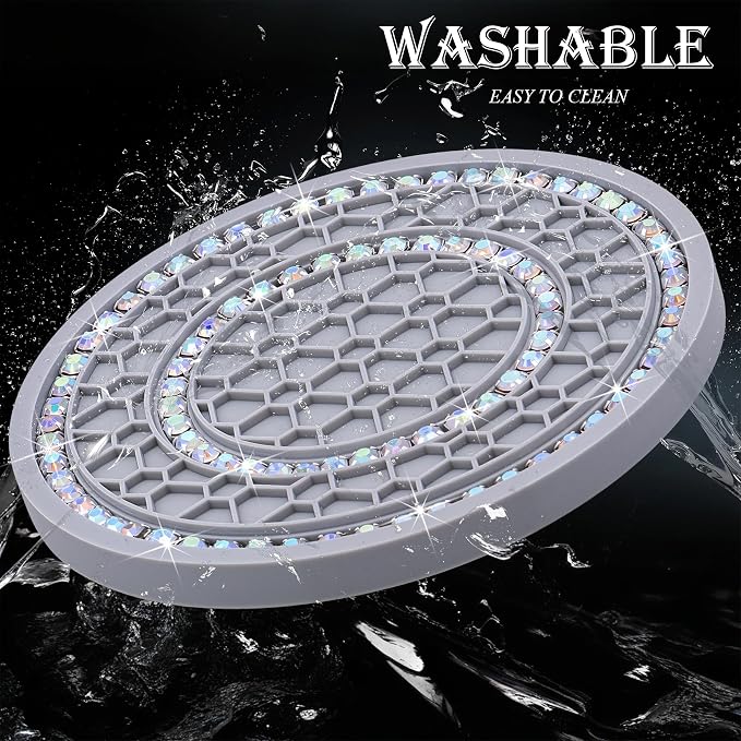 4PCS Bling Crystal Rhinestone Cup Holder Coaster, 2.75 inch Soft Silicone Anti-Slip Shockproof, Car Cup Holder Insert Coasters, Universal Car Interior Accessories for Women (Gray & Colorful)