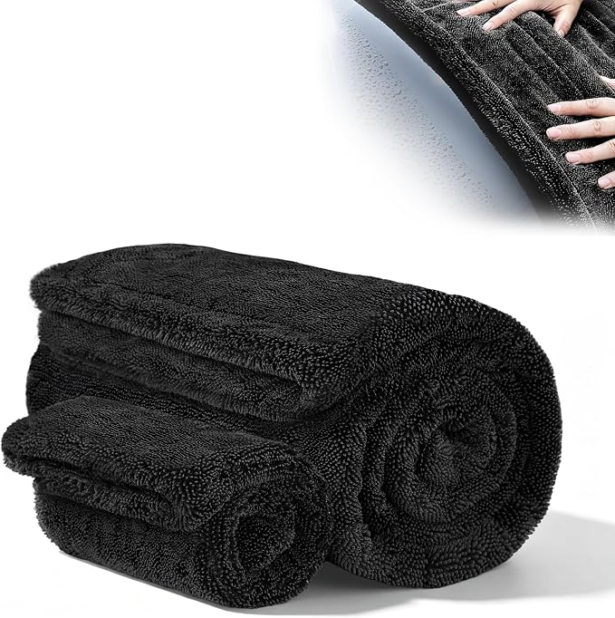 2 Pack Car Drying Towel, 1200GSM Microfiber Towels for Cars | 24 x 48 Inch & 12 x 12 Inch Super Absorbent Detailing Towels Dual Sided Streak-Free Twisted Loop for Auto SUV Truck Boat Home