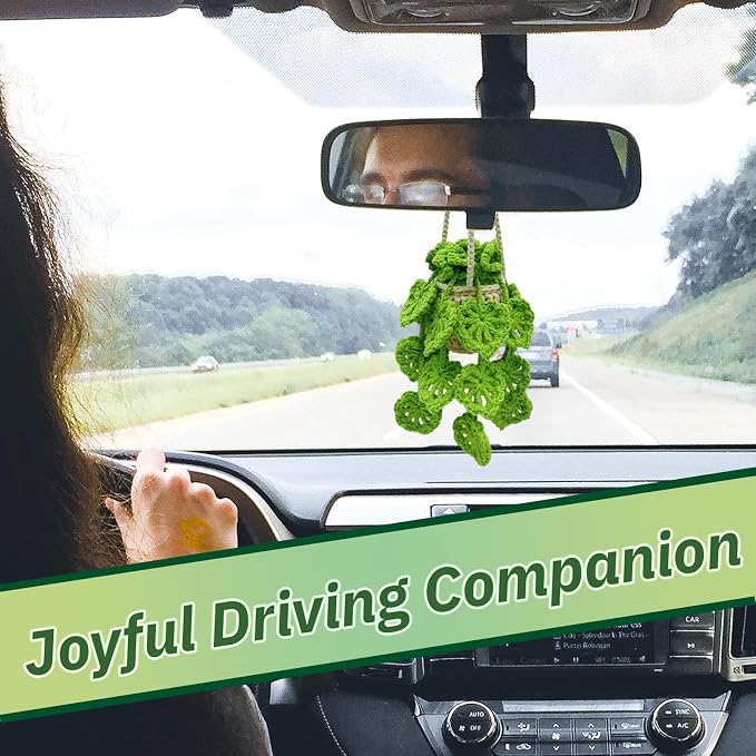 Crochet Hanging Plant for Car,Car Decorations Interior,Plant Aesthetic Car Accessories for Women Interior Cute,Car Pendant Ornaments Charms for Rear View Mirror,Boho Car Decoration Gifts
